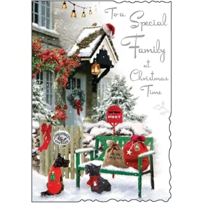 Image of Jonny Javelin Special Family At Christmas Time Card Festive Front Porch