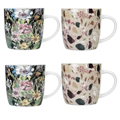Image of KitchenCraft Barrel Mug Set Of 4 Terrazzo Floral