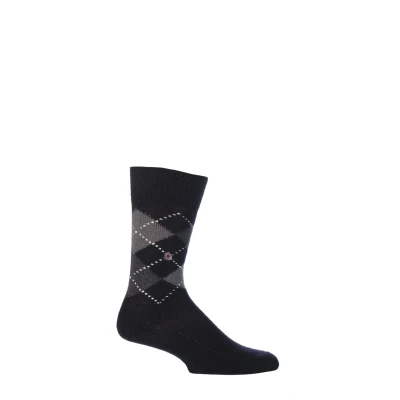 Image of 1 Pair Black / Grey Preston Extra Soft Feeling Argyle Socks Men&#039;s 6.5 11 Mens Burlington