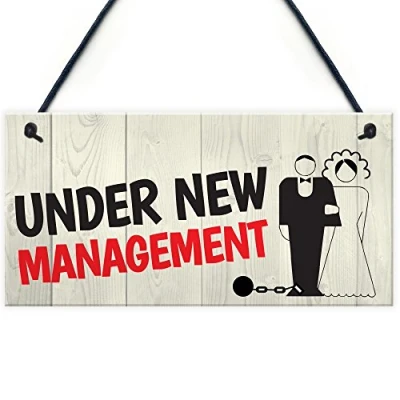 Image of RED OCEAN Under New Management Novelty Wedding Night Decoration Hanging Plaque Sign Gift