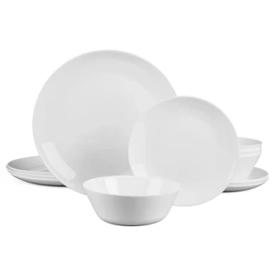 Image of LaGlint Dinner Sets for 4, 12 Pieces Opal Glass Plates and Bowls Set, Dishwasher Microwave Safe Dish Dinnerware Chip Scratch Resistant Dishware White