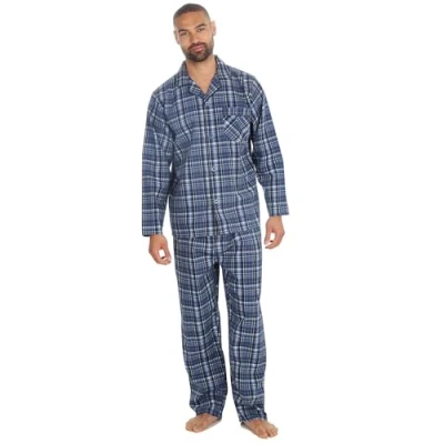 Image of INSIGNIA Mens Woven Pyjamas Traditional with Logo Pocket (UK, Alpha, L, Regular, Denim Check)