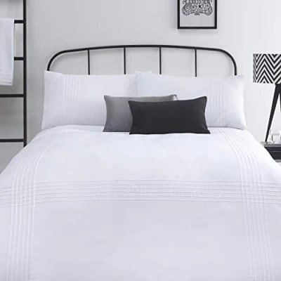 Image of Serene Amalfi Easy Care Pintuck Duvet Cover Set, Polycotton, White, King