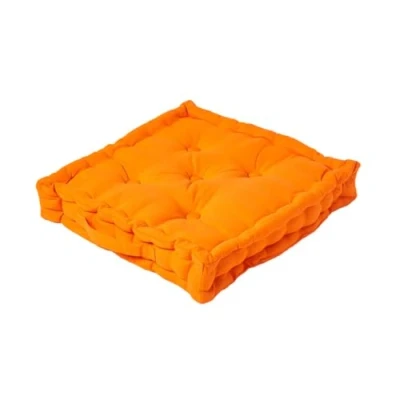 Image of HOMESCAPES Plain Orange 100% Cotton Large Floor Cushion Bright 50 x 10 cm Square Indoor Garden Dining Chair Booster Seat Pad