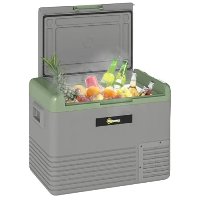Image of Outsunny 40L Car Refrigerator, Portable Compressor Fridge Freezer, Electric Cooler Box with 12/24V DC and 110 240V AC for Camping, Driving, Picnic, Down to 20℃, Light Green Grey