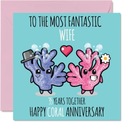 Image of Cute Coral Anniversary Card for Wife 35 Years Together Happy 35th Wedding Cards from Husband, 145mm x Greeting Thirty Fifth Anniversaries