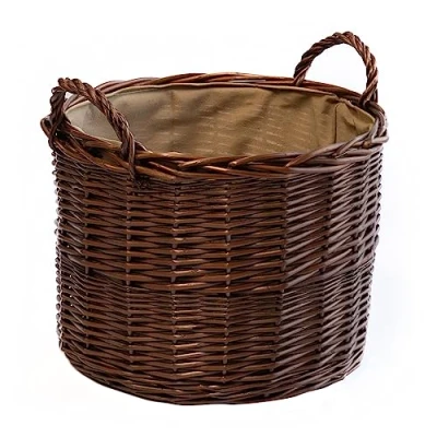 Image of Arthur Cameron Circular Round Wicker Log Basket with Lining and Handles (Medium, Distilled Brown)