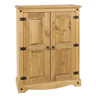 Image of Home Source Storage Cupboard, Solid Pine 2 Door Mexican Wood Cabinet, Internal Shelves, Natural