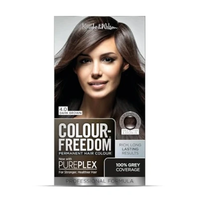 Image of Colour Freedom Dark Brown Permanent Hair Colour. Formulated with PurePlex to Protect, Restore and Nourish. 100% Grey Coverage. 4.0 Rich by Knight &amp; Wilson
