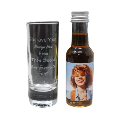 Image of Regalo Personalised Engraved Tall Shot Glass &amp; Photo Design Miniature Bottle of Alcohol Gift Set for 18th Birthday 21st Son Daughter. (Vodka/No Box) 37.5% vol