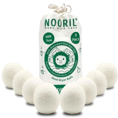 Image of Nooril Tumble Dryer Balls, Pack of 8 XL Organic Wool Balls for Laundry, Fabric Softening Handmade Reusable Laundry Dryer, Reduce Drying Time &amp; Noise