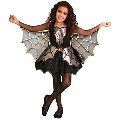 Image of amscan 9905066 Childs Iridescent Gold Spider Girl Fancy Dress Halloween Costume (Age 4 6 Years)