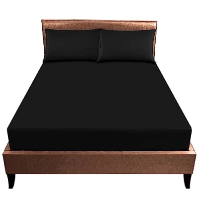 Image of Luxury Plain Dyed Deluxe Single Fitted Sheet, Easy Care Breathable Lightweight Bed Sheets (25 cm), Non Iron Extra Deep Elasticated Corner Sheet Bed, Black