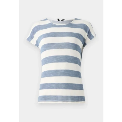Image of VERO MODA Womens Vmwide Stripe S/L Top Ga Noos T Shirt, White Dark Blue, L UK