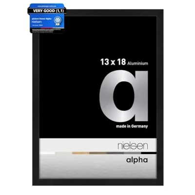 Image of nielsen Alpha Photo Frame 5x7, 13x18cm Aluminium Picture Frame, Black with Protective Float Glass and Push Turn Clips Jet Matt