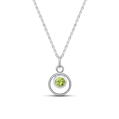 Image of Amberta Lumini Women 925 Sterling Silver Simulated Birthstone Pendant Necklace: August Peridot Cubic Zirconia