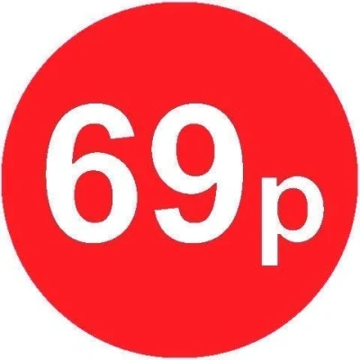 Image of Pack of 500 20mm Price Stickers Choose from 10p to £95 Bright Red Many Prices (69p Red)