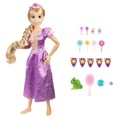 Image of Disney Princess Rapunzel Doll Playdate 32 / 81 cm Tall &amp; Poseable, My Size Articulated in Purple Dress, Comes with Brush to Comb Her Long Golden Hair, Flower Garland Hairband Hair Pins