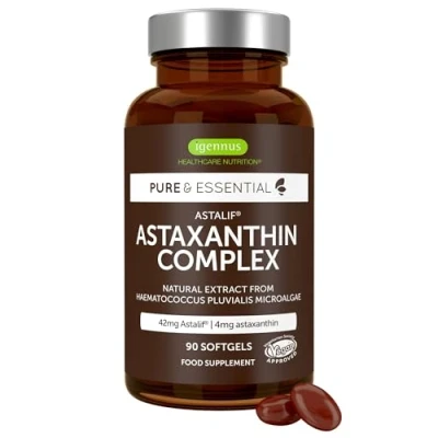 Image of Astaxanthin Complex, 42mg Microalgae Complex Oil Providing 4mg H. Pluvialis Astaxanthin, 90 Vegan Softgels, by Igennus