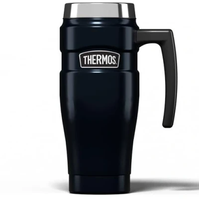Image of Thermos Stainless King Midnight Blue Travel Mug (470ml), Reusable Insulated Steel Coffee Cup for Hot or Cold Drinks, Vacuum Sealed Water Flask with a Leak Proof Lid, 7hr Hot/18hr