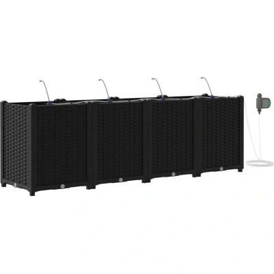 Image of vidaXL Garden Planters with Water Irrigation System 4 pcs Black