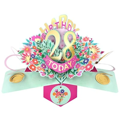 Image of Happy 28th Birthday 28 Today Pop Up Greeting Card Love Kate&#039;s Cards Her POP215MC28