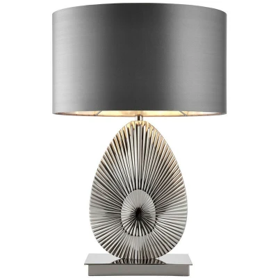 Image of Simeto Table Lamp Polished Nickel Plate, Warm Grey Faux Satin, E27