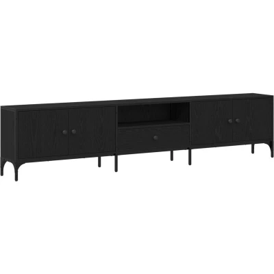 Image of vidaXL Black Oak TV Cabinet Modern Engineered Wood Stand with Storage for Living Room