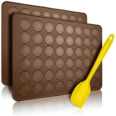 Image of Belmalia 2x Macaron Silicone Baking Mat for perfect Macarons Non stick Mould with Pastry Dough Scraper Brown