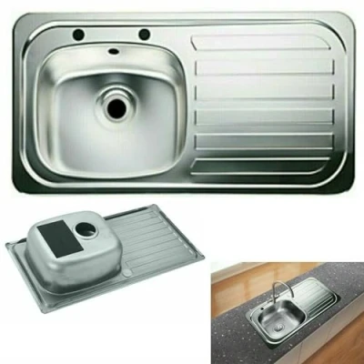 Image of ARA CHOICE Stainless Steel Reversible 1.0 Single Bowl Kitchen Sink Right Hand Drainer Waste Plumbing Kit with &amp; Inset Wastes Set