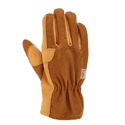 Image of Carhartt Men&#039;s Duck/Synthentic Leather Open Cuff Glove Cold Weather, Brown, Small