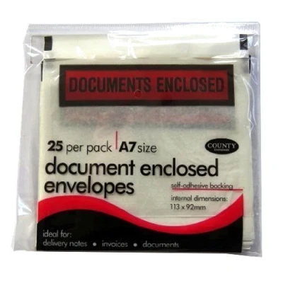 Image of Document Enclosed Envelopes Pack of 25 Self Adhesive Backing A7 Size