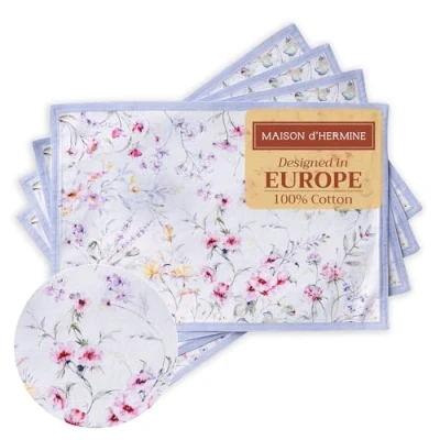 Image of Maison d&#039; Hermine Placemat Set of 4 100% Cotton Decorative Easter Placemats Washable Cloth for Home, Wedding, Restaurant, Buffet Party &amp; Camping, Summer Floral Spring/Summer (33cm x 48cm)