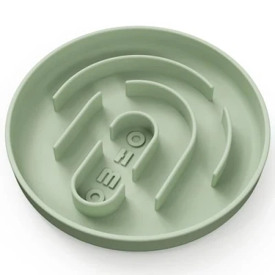 Image of OHMO Slow Feeder Dog Cat Bowl (Small, Circular), Silicone Puppy Food Anti Gulping Down Small Dogs Eating Choking No Suction Cup, Light Green
