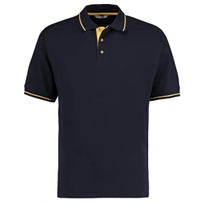 Image of Kustom Kit Mens Short Sleeve Polo Shirts, Navy/Sun Yellow, X Large. KK606