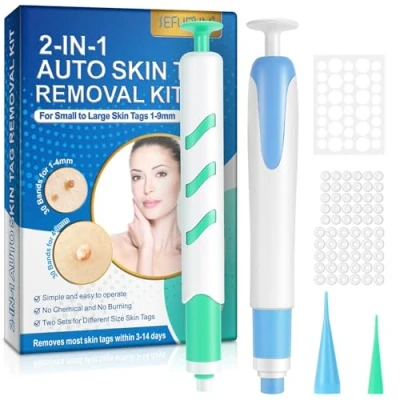Image of Skin Tag Remover 2 in 1 Kit, Wart Removel Device Kit 8mm Fast and Easy to Use (Blue)