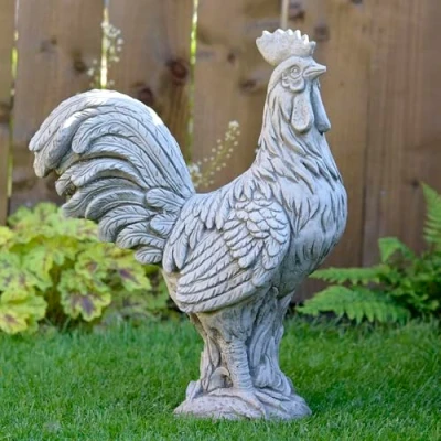 Image of ONEFOLD COCKEREL HAND CAST STONE GARDEN ORNAMENT/STATUE/SCULPTURE
