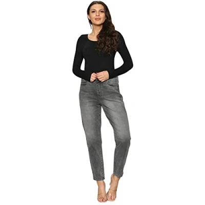Image of True Face Ladies Slim Fit Jeans Women Stretchable Denim Pants Zip Fly Casual Bottom with Pockets Grey Wash 006B UK 10