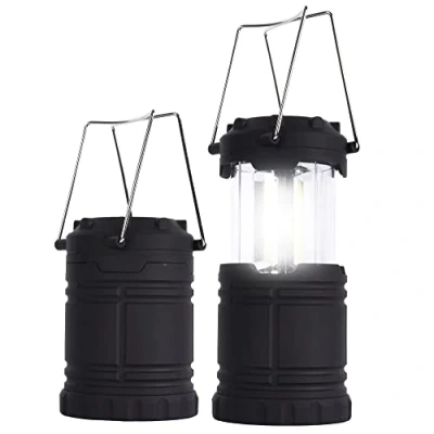 Image of ASAB Battery Operated COB LED Camping Lights Outdoor Collapsible Tent Lantern Ideal for Emergency Hiking and Car Maintenance Hanging Handles Portable Lamp Twin Pack