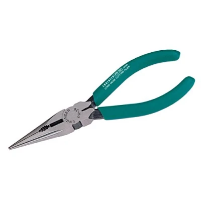 Image of Long Nose Pliers (160mm) with Integral Wire Cutting Jaws + Stripping Hole. Made in Japan. ENGINEER pr 36, Green