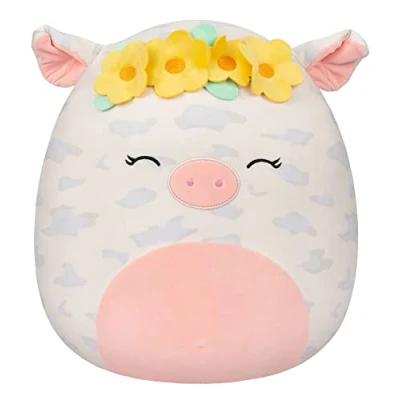 Image of Squishmallows 16 Inch Rosie Spotted Pig with Yellow Flower Crown Large Ultrasoft Official Kelly Toy Plush