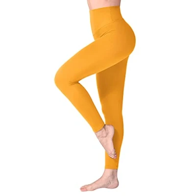 Image of SINOPHANT High Waisted Leggings for Women, Buttery Soft Elastic Opaque Tummy Control Leggings, Plus Size Workout Gym Yoga(Dark yellow1,L XL)