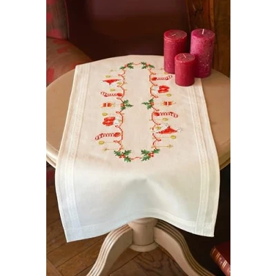 Image of VERVACO (3PL) Stamped Cross Stitch Christmas, Cotton, ca. 40 x 100 cm / 16&quot;x 40&quot;