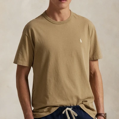 Image of Polo Ralph Lauren Classic FIT Jersey Crewneck Tshirt Basic Tshirt, Men&#039;s, Size: XL, Desert khaki