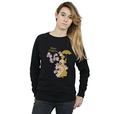Image of Disney Women&#039;s Mary Poppins Floral Silhouette Sweatshirt Black Large