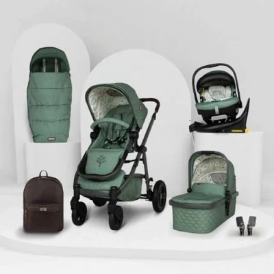 Image of Cosatto 3 in 1 Travel System, Wow Birth to 25kg, Duo Direction Compact Fold, Carrycot, Seat Unit, ADAC Tested iSize Car Seat, Rotating ISOFIX Base, Adapters, Footmuff &amp; Backpack (Meadow)