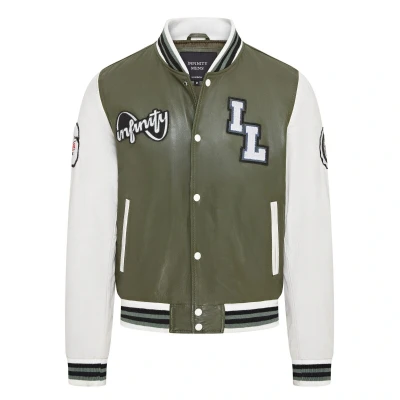 Image of Mens Baseball Green White Leather Letterman Bomber Jacket