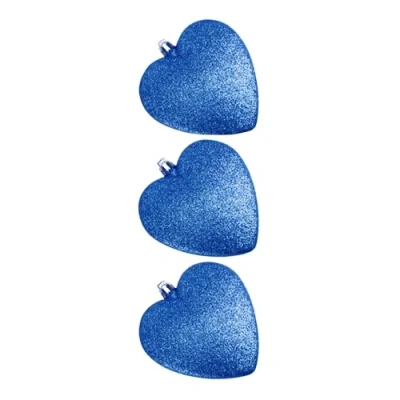 Image of Davies Glitter Hearts Christmas Tree Baubles Pk 3 Navy Blue 57473