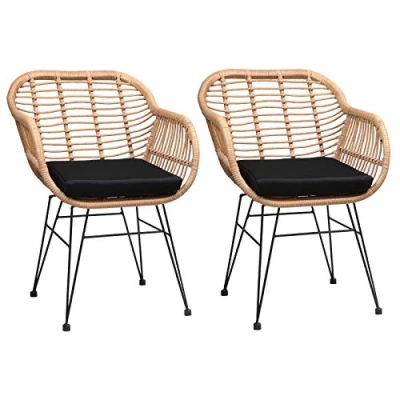 Image of CASARIA® Set of 2 Bali Poly Rattan Wicker Chairs 5cm Thick Padding and Armrest Weatherproof Garden Balcony Kitchen Dining Room Conservatory Patio Deck Furniture