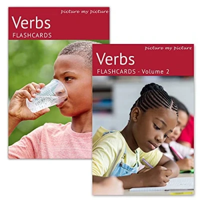 Image of Verb Flash Cards Volume 1 and 2 80 Action Language Builder Picture ESL Teaching Materials for Adults Speech Therapy Home Schooling Vocabulary
